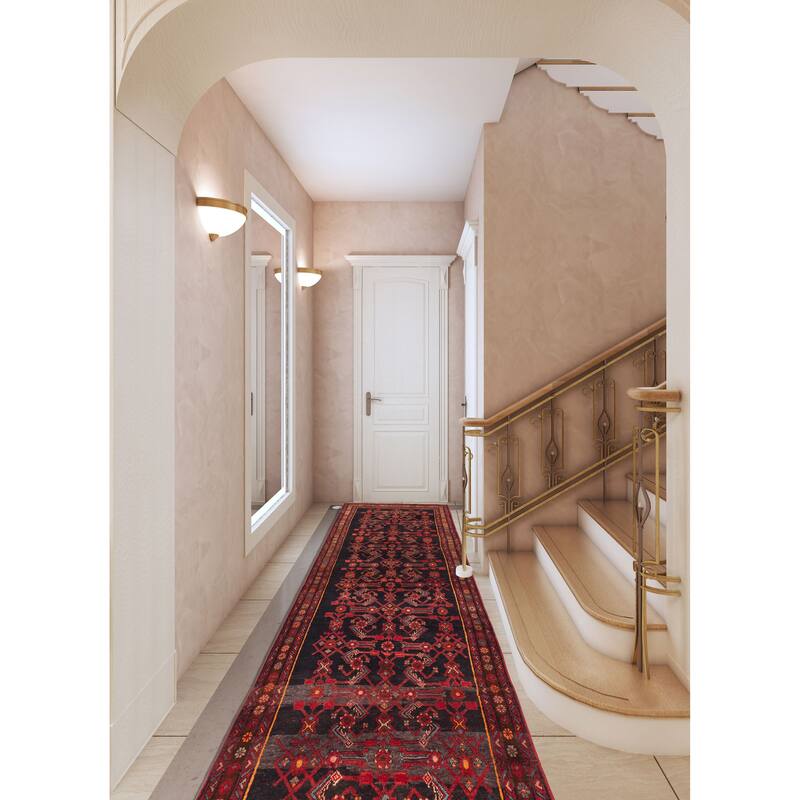 ECARPETGALLERY Hand-knotted Andelz Black, Red Wool Rug - 3'4 x 10'10