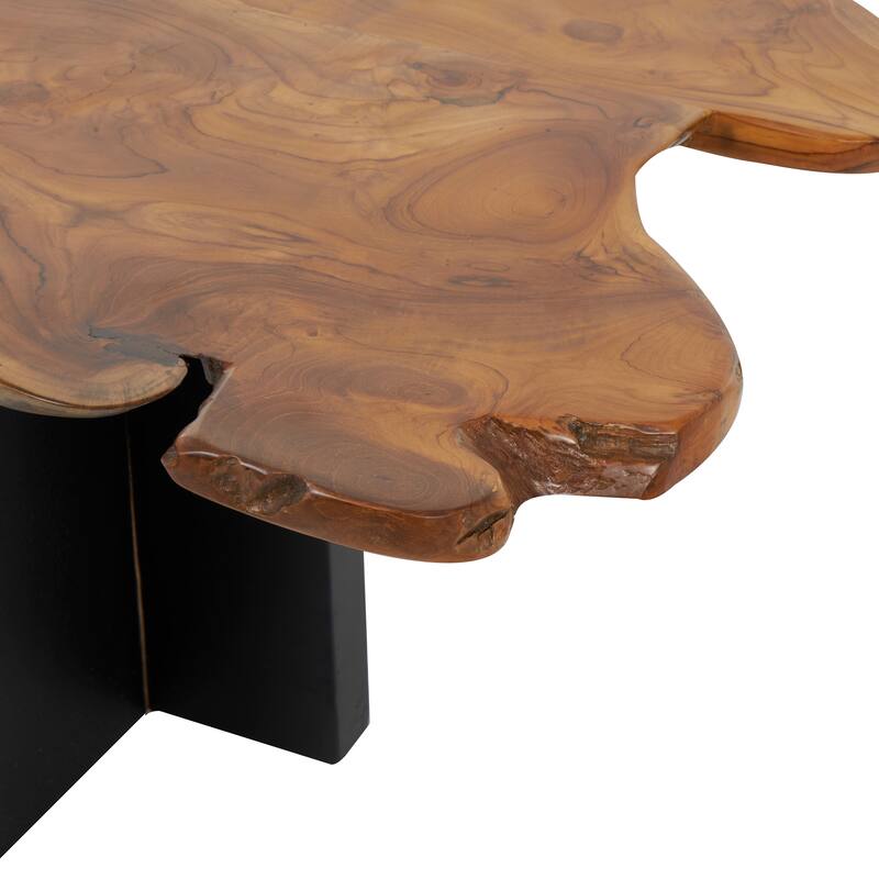 Brown Teak Wood Handmade Living Room Coffee Table with Brown Live Edge Tabletop