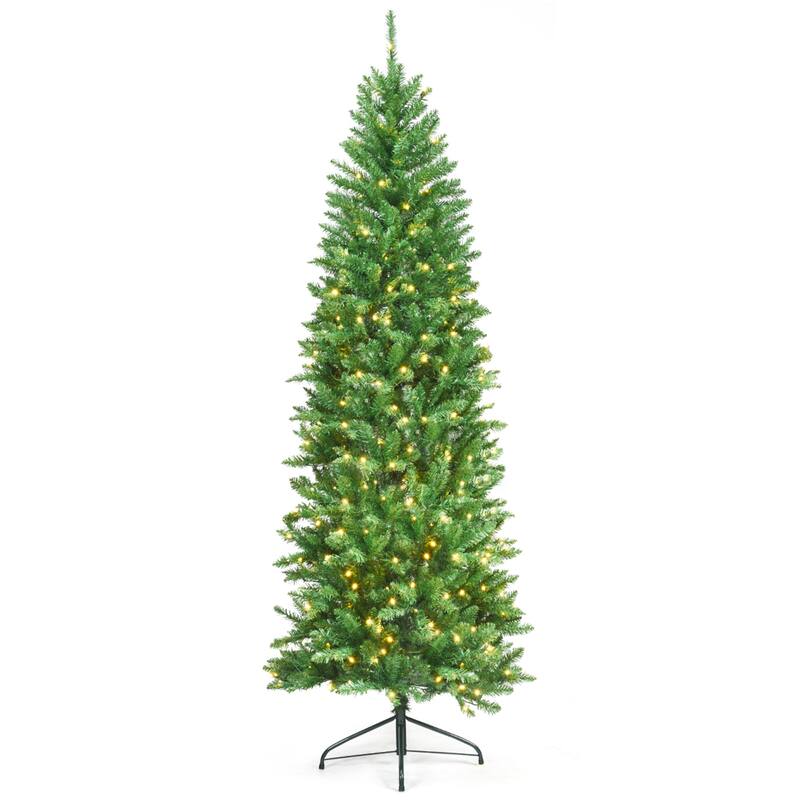 Gymax 7 ft Pre-lit Pencil Christmas Tree Hinged Fir Tree Holiday Decor - See Details