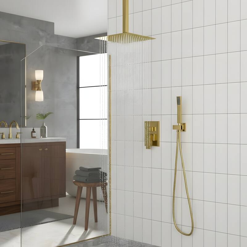 10" Ceiling-Mounted Square Shower and Handheld Showerhead Set