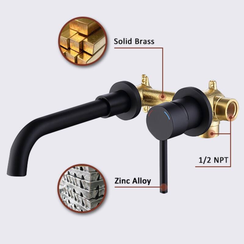 Modern Single Handle Wall Mounted 360 Degree Swivel Bathroom Sink Faucet with Ceramic Valve Core, Rust and Corrosion Resistant
