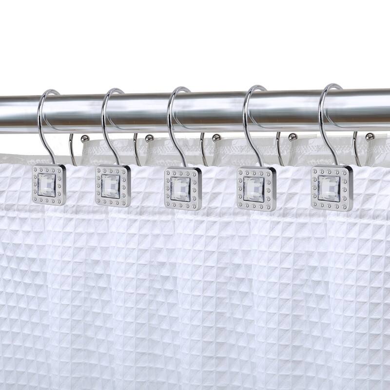 Utopia Alley Double Shower Curtain Hooks for Bathroom, Crystal Design, Set of 12 - Polished Chrome