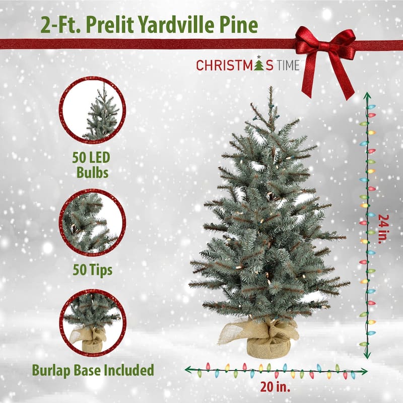Christmas Time 2-Ft. Yardville Pine Artificial Porch Tree with Rustic ...