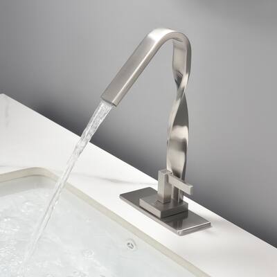 Spiraling Single Hole Single-Handle Bathroom Sink Faucet with Deck Plate