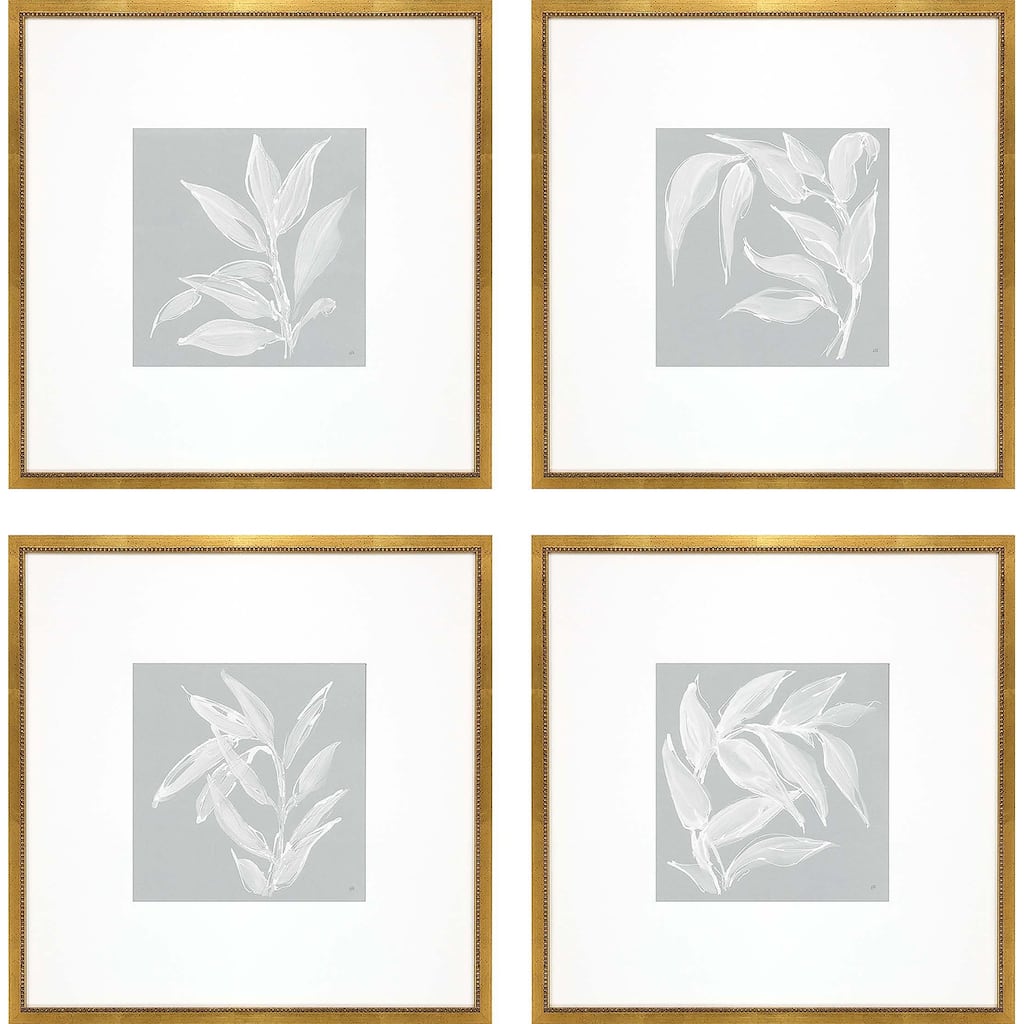 Leaf Study S/4 Framed Art Giclee Under Glass - Blue