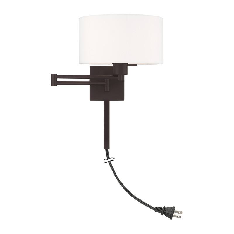 Livex Lighting 1-Light Off-White Drum Shade Swing Arm Wall Lamp, 40036