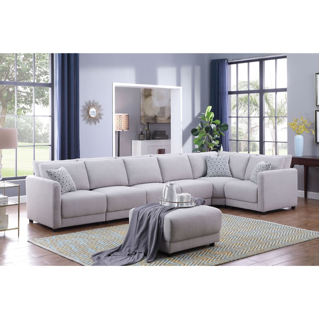 7 Piece Upholstered Modular Sectional Sofa with Ottoman in Light Gray