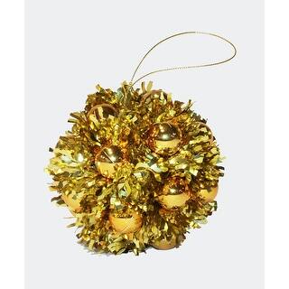 5" Hanging Tinsel Berry Christmas Metalic Ball Ornament, Gold, Set of 3 - 5