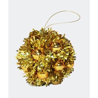 5" Hanging Tinsel Berry Christmas Metalic Ball Ornament, Gold, Set of 3 - 5