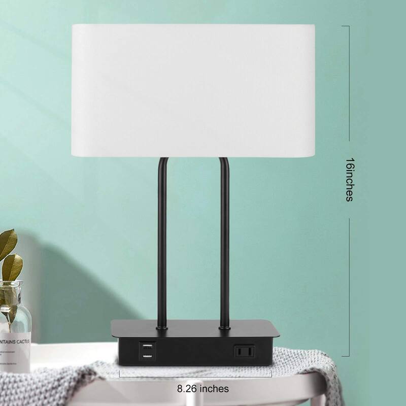 Bedside Touch Control Table Lamp with Dual USB Charging Ports 1 AC Outlet, 3 Way Dimmable Modern Nightstand Lamp