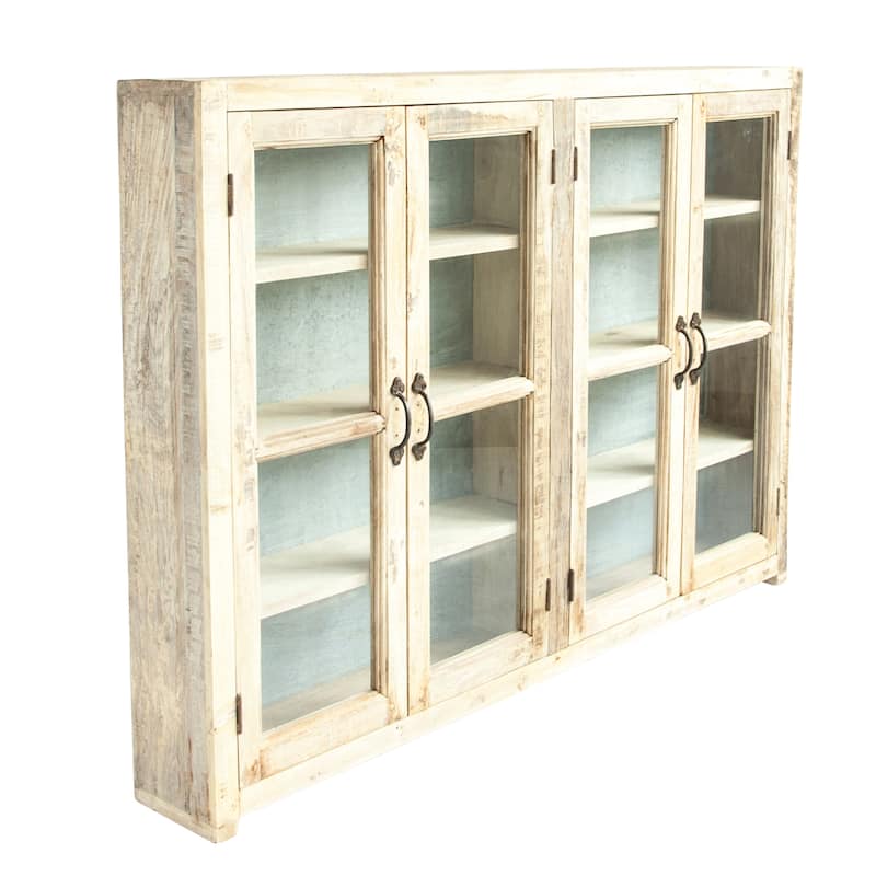 Reclaimed Wood Cabinet with 4 Glass Doors, 4 Shelves & Zinc Metal Backing (Each one will vary)