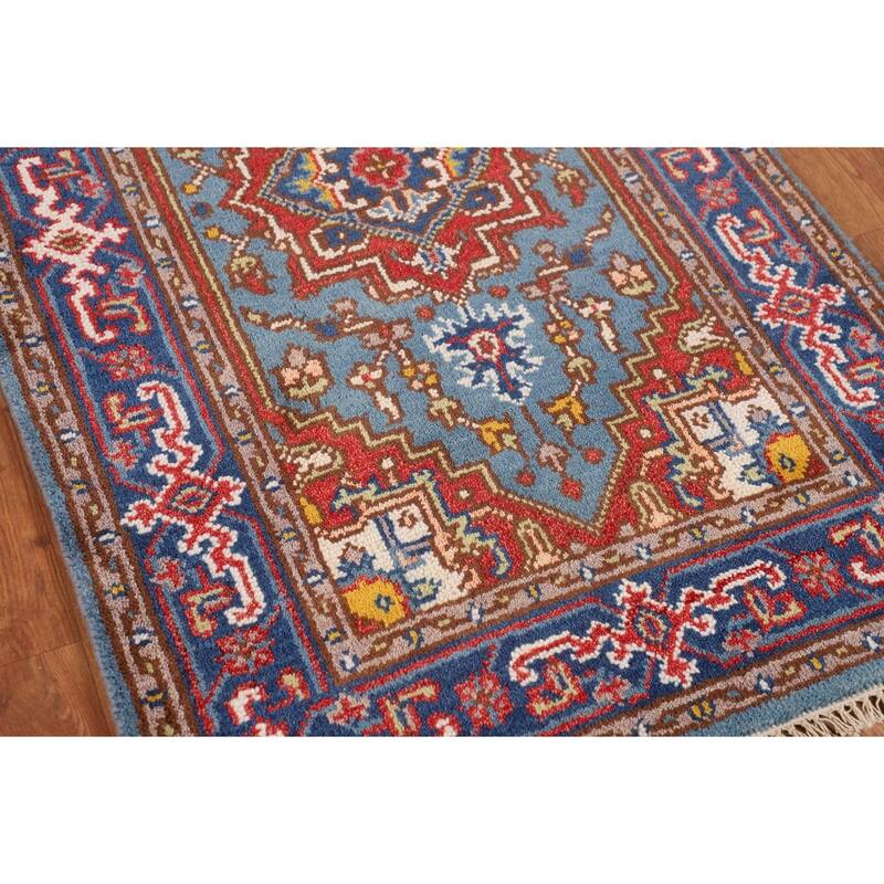 Blue Geometric Heriz Serapi Oriental Foyer Rug Handmade Wool Carpet - 3'0"x 5'0"