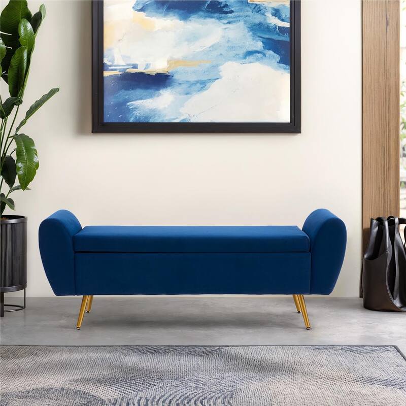 Upholstered 56"W Flip Top Storage Bench with arms