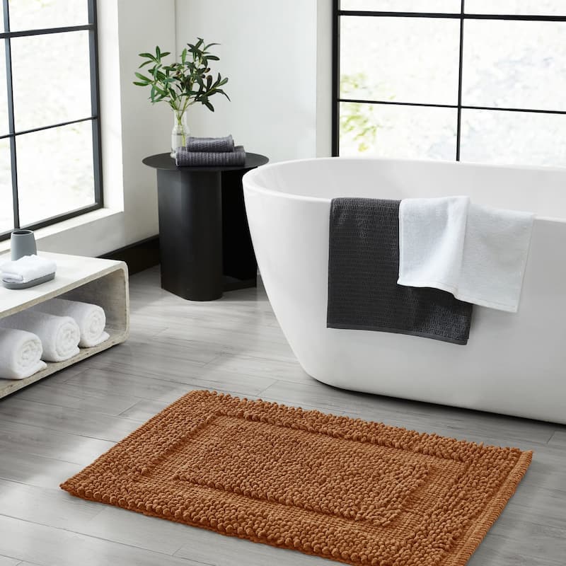Sophie Border Ultra-plush Chenille Non-Slip Cotton Bath Mat - 27 x 45 - Burnt Orange