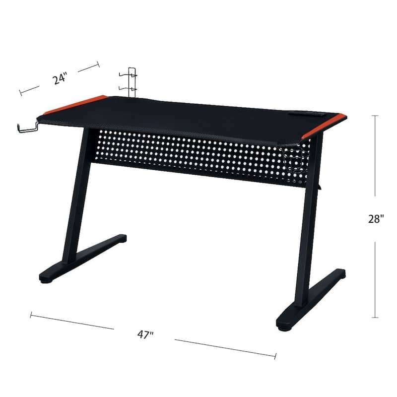 Gaming Table with USB Port in Black and Red