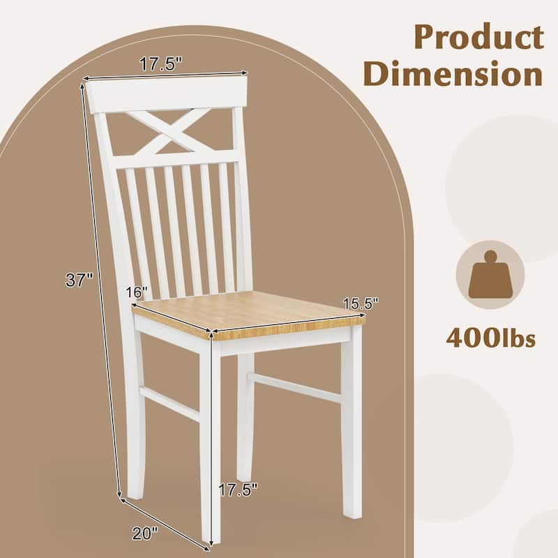 Set of 2 Rubber Wood Dining Chairs with Curved Slatted Backrest and Natural White Finish for Kitchen