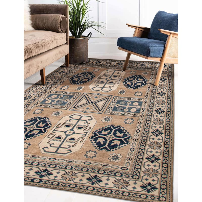ECARPETGALLERY Hand-knotted Finest Ghazni Tan Wool Rug - 6'2 x 8'4