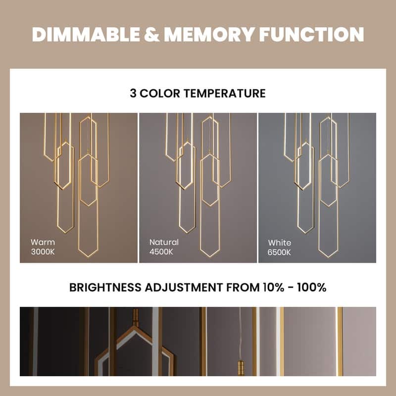 6 Lights Modern Dimmable Chandelier High Ceiling Chandelier for Entrance Foyer Staircase