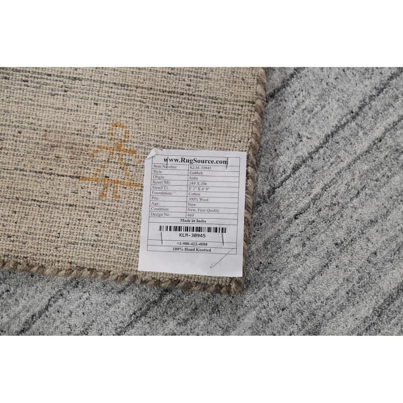 Striped Gabbeh Indian Area Rug Handmade Oriental Grey Wool Carpet - 6'9"x 8'2"