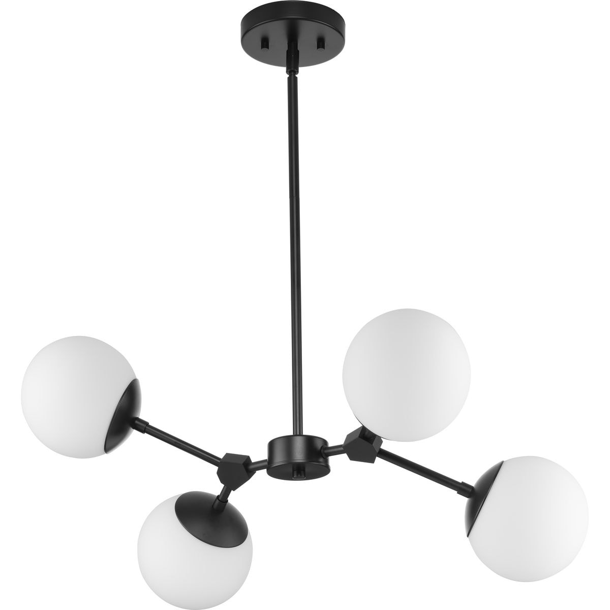 Progress Lighting Haas Collection Four-Light Matte Black Mid-Century Modern Chandelier - 26.25 in x 16.5 in x 12 in