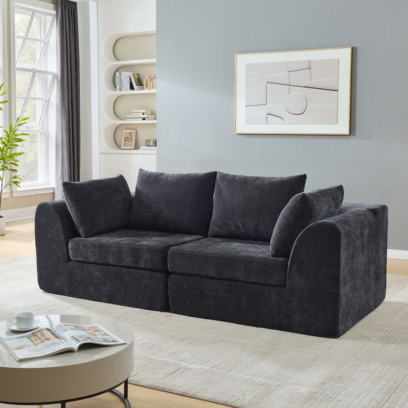 86.6 inch 2 Seater Sofa Cloud Couch Two Layers Deep Seat Chenille Boneless Couch with Armrest Pillow Couches