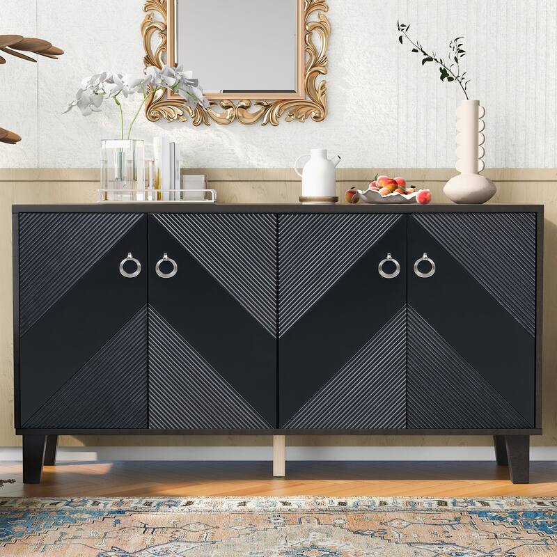 60" Buffet Cabinet Accent Sideboard wiith Adjustable Shelf, Black