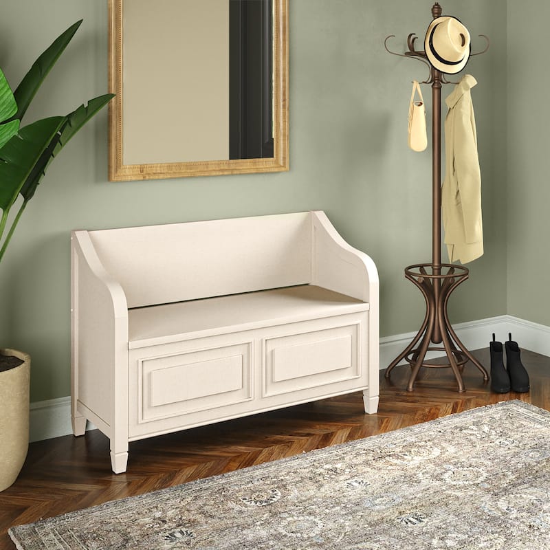 WYNDENHALL Hampshire SOLID WOOD 42 inch Wide Traditional Entryway Storage Bench - 42 W x 18 D x 29.5 H - Antique White