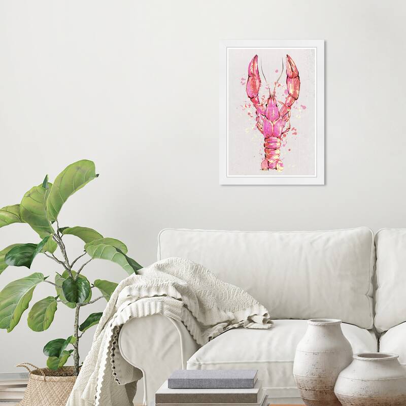 Wynwood Studio Blush Lobster Framed Trendy Retro Kitchen And Living Room Art Prints