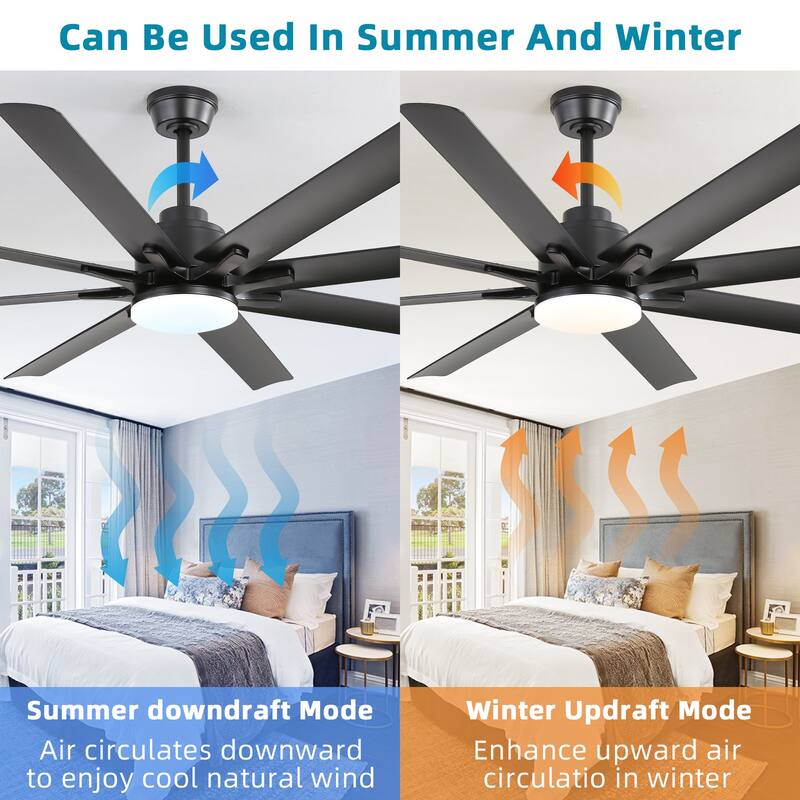 Extra Large 66'' Ceiling Fan & Light APP Remote Control 8-Blades Cooling Modern