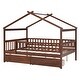 preview thumbnail 9 of 13, Walnut Full Size Wooden House Bed with Two Drawers