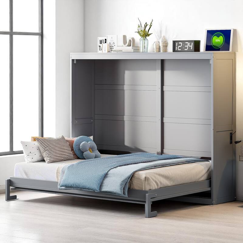 Full/Queen Size Wall Murphy Bed with Flexible Slats and Space-Saving Design