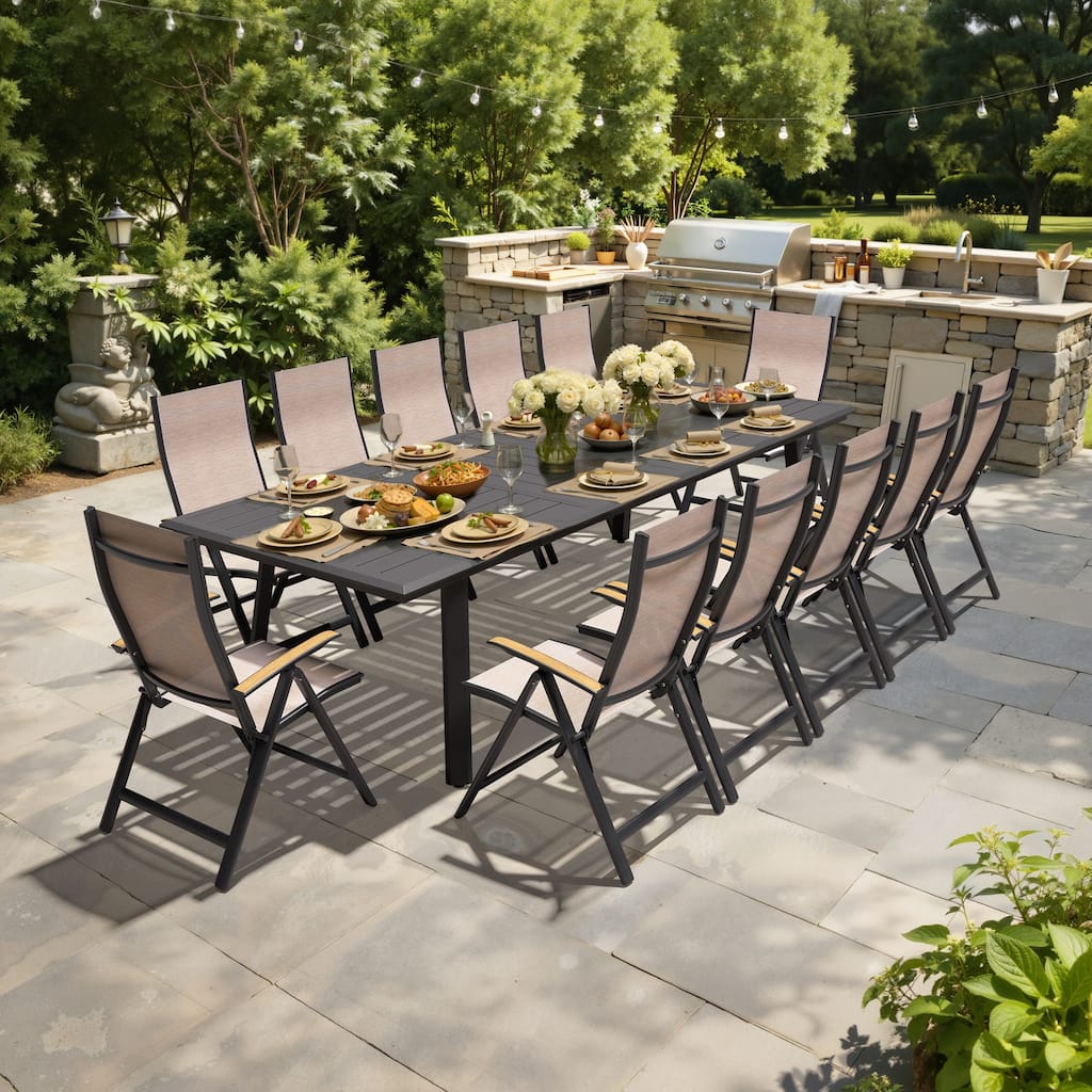 9/11/13-Piece Luxury Outdoor Dining Set All-Weather Aluminum Patio Furniture Foldable Chairs