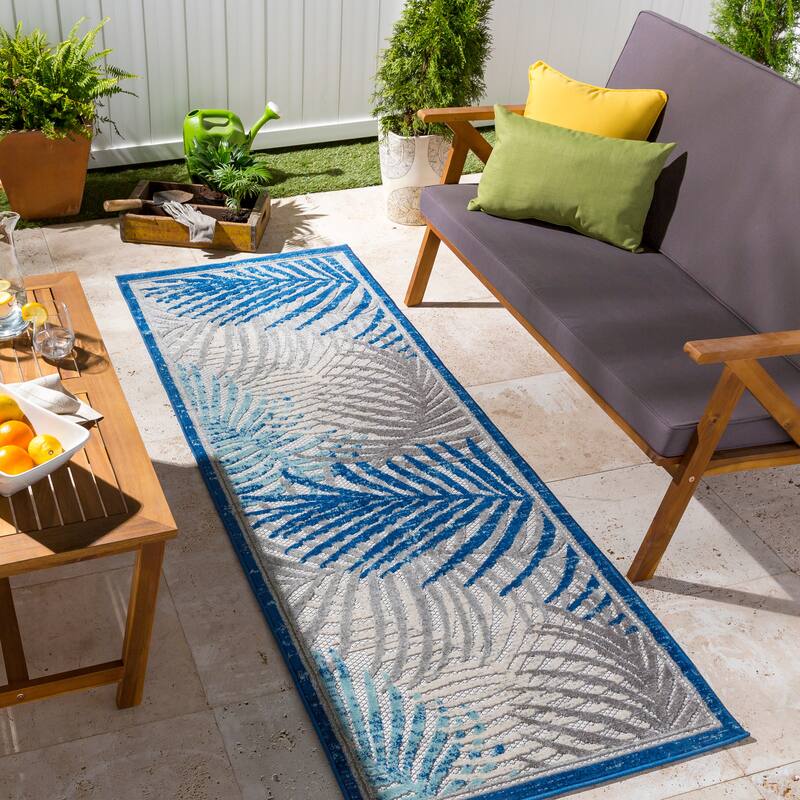 Artistic Weavers Valmont Tropical Indoor/ Outdoor Area Rug - 2'7" x 7'3" Runner - Dark Blue