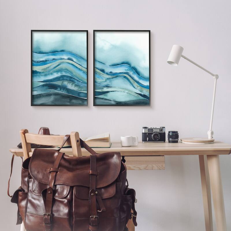Stupell Abstract Blue Wave Seascape Tranquil Ocean Pattern Framed 2 Piece Wall Art - White