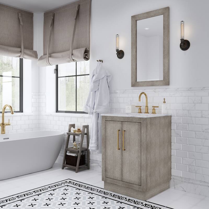 Hugo Carrara Marble Countertop Vanity with Mirror and Gooseneck Faucet