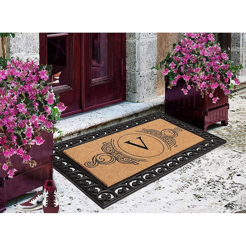A1HC 30" x 48" Heavy-Duty Rubber & Coir Outdoor Doormat with Copper/Black Border – Large, Non-Slip Backing