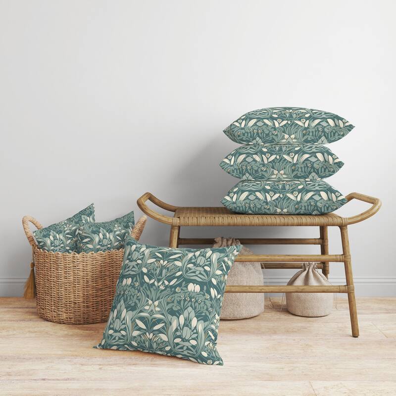 Green And White Petal Mirage Faux Suede Throw Pillow Zipper