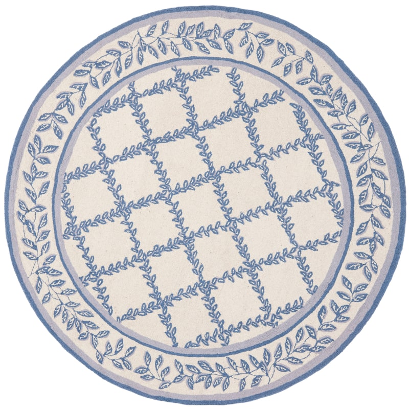 SAFAVIEH Handmade Chelsea Sunstripe Trellis French Country Wool Rug - 5'6" Round - Ivory/Light Blue
