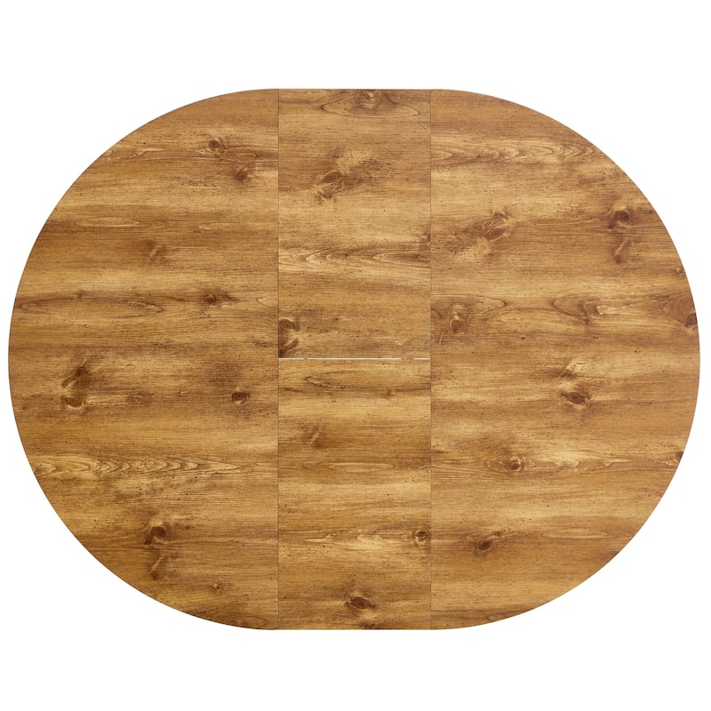 5-Piece Round Dining Set with Extendable Dining Table, Wood Kitchen Table Set with 4 PU Chairs for Dining Room