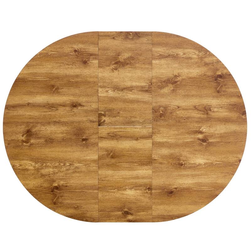 7-Piece Round Dining Set with Extendable Dining Table, Wood Kitchen Table Set with 6 PU Chairs for Dining Room