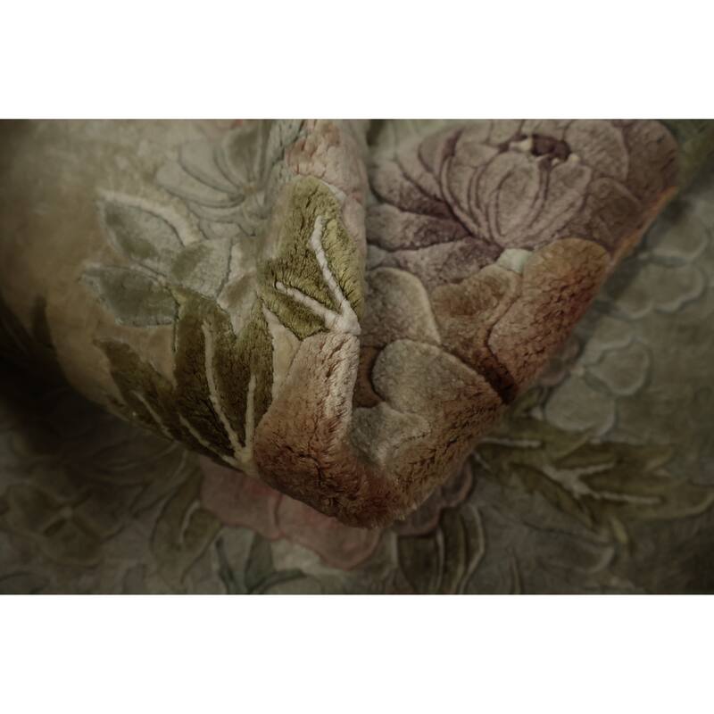 Hand Knotted Oriental 100% Silk Carpet Traditional Floral Beige & Ivories Art Deco Area Rug - 2' 7'' X 2' 8''