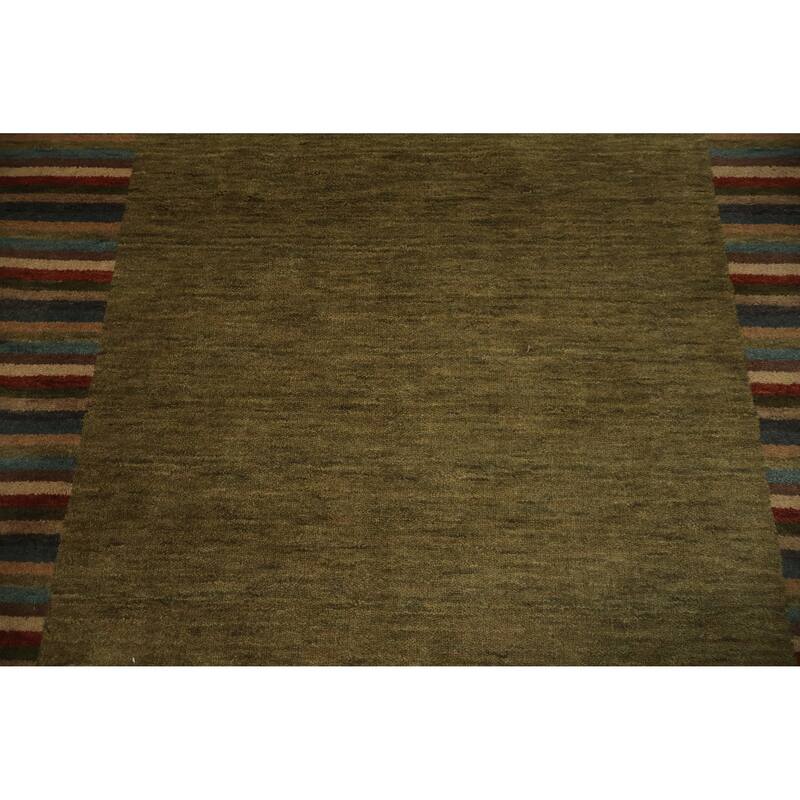 Hand Knotted Oriental 100% Wool Carpet Modern Geometric Green Gabbeh Area Rug - 5' 7'' X 3' 5''