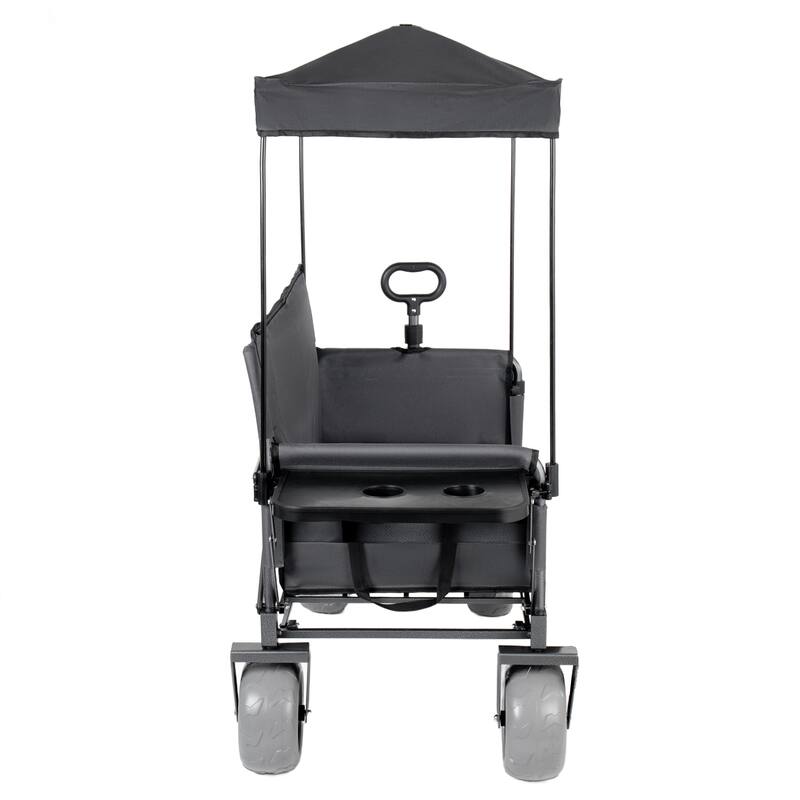 3-in-1 Collapsible Wagon,Convertible Folding Cart with Canopy &Rear-Mounted Folding Tabletop, 500lbs Heavy-Duty, 180L Capacity