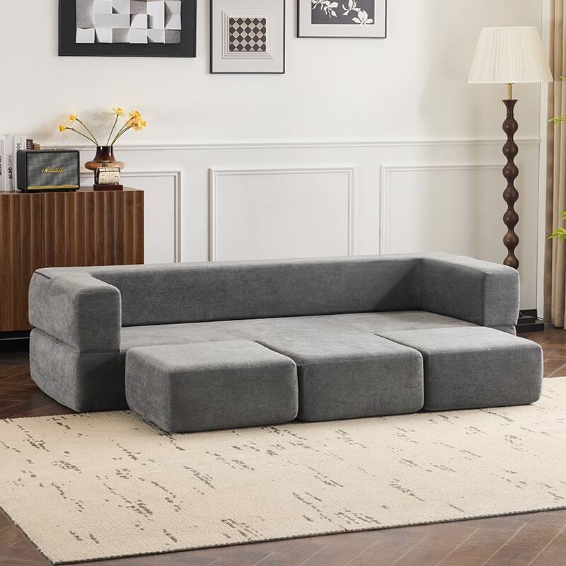 Designs Convertible Sectional Sofa with 3 Storage Ottomans - High-Resilience Foam Sleeper, Space-Saving Chenille Floor Sofa