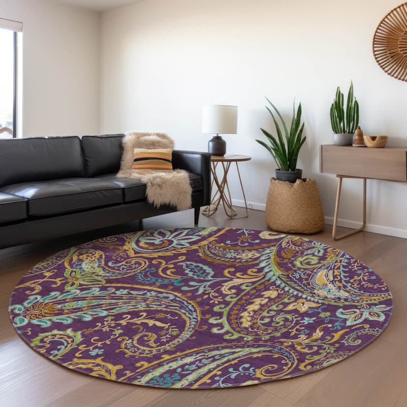 Premium Washable Super Soft Traditional Paisley Mayfield Rug - Purple - 8' x 8' - Round