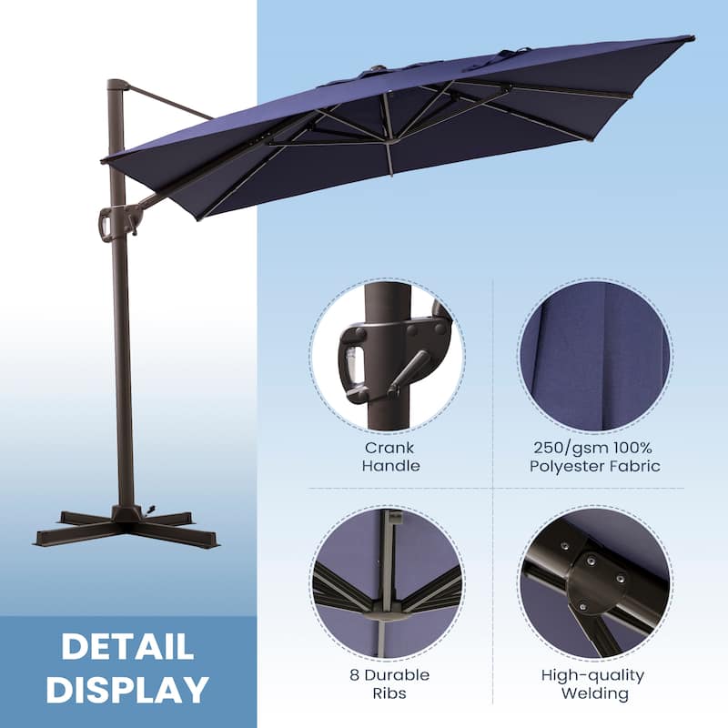 11 x 9 FT Aluminum Outdoor Patio Offset Cantilever Umbrella with Base
