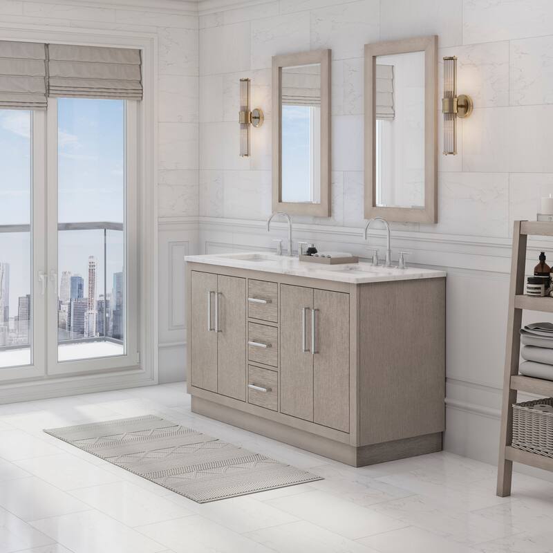 Hugo Carrara Marble Countertop Vanity with Mirror and Gooseneck Faucet