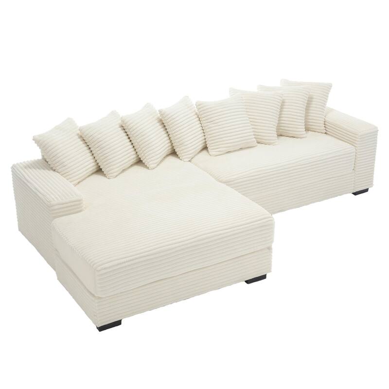 L Shaped Modular Sectional Sofa with Chaise, Oversized Corduroy Upholstered Sleeper Sofa, Floor Corner Sofa with Throw Pillows