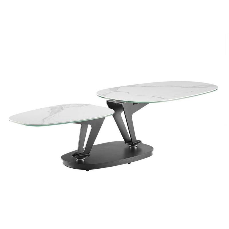 Leaf Swivel Coffee Table in White Marbled Porcelain