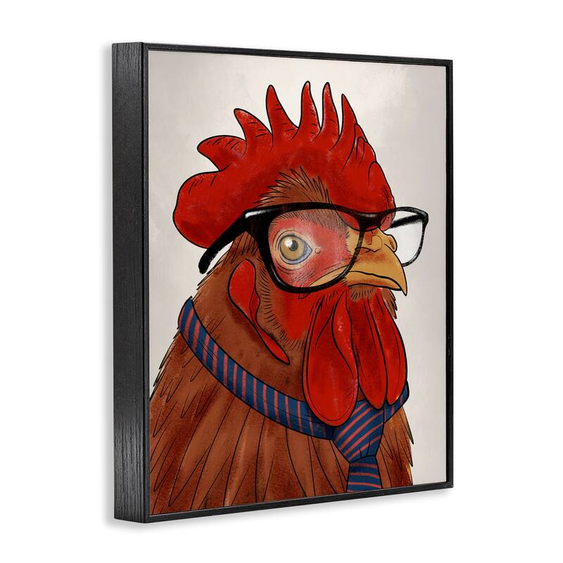 Stupell Trendy Rooster with Tie Framed Giclee Art Design By Marcus Prime